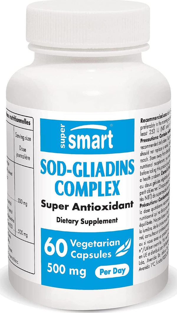 Supersmart - SOD-Gliadins Complex 500 mg Per Day - Melon Extract - Powerful Antioxidant Supplement and Immune System Booster - Help Protect Tissues and Cells | Non-GMO - 60 Vegetarian Capsules