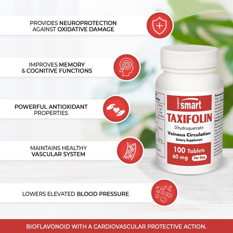 Supersmart - Taxifolin 10 mg (Dihydroquercetin) - Extract from Siberian Larch for Vascular Protection and Antioxidant (Russian) | Non-GMO - 100 Tablets
