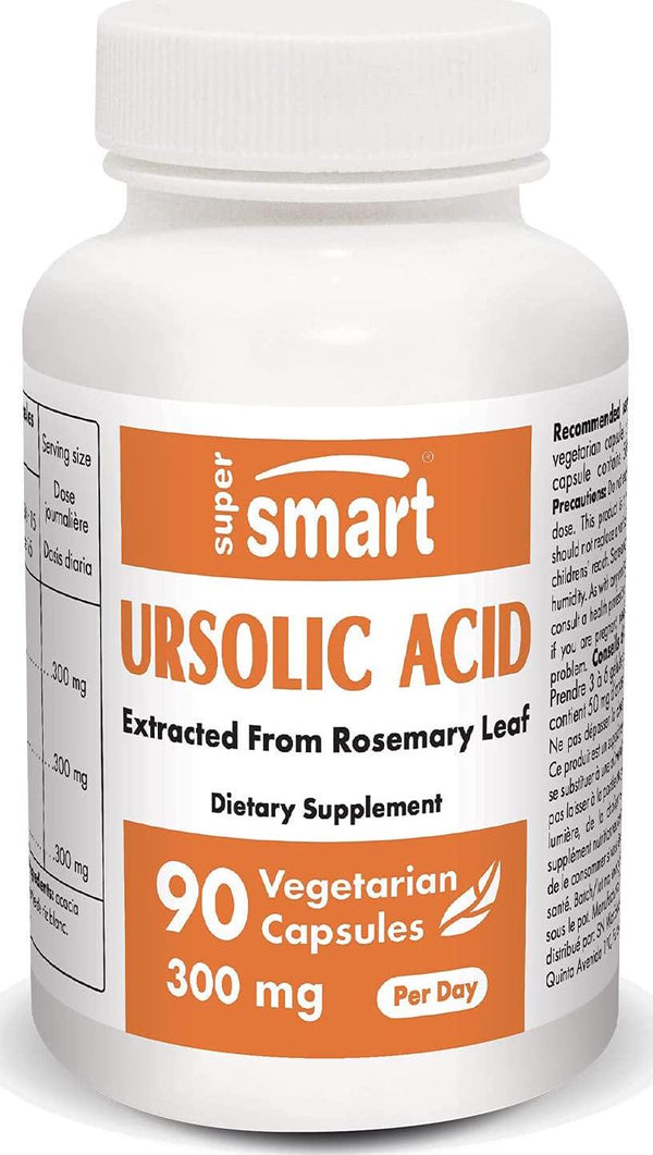 Supersmart - Ursolic Acid 300 mg Per Serving - Rosemary Leaf Extract - Promotes Muscle Mass and Strength | Non-GMO and Gluten Free - 90 Vegetarian Capsules