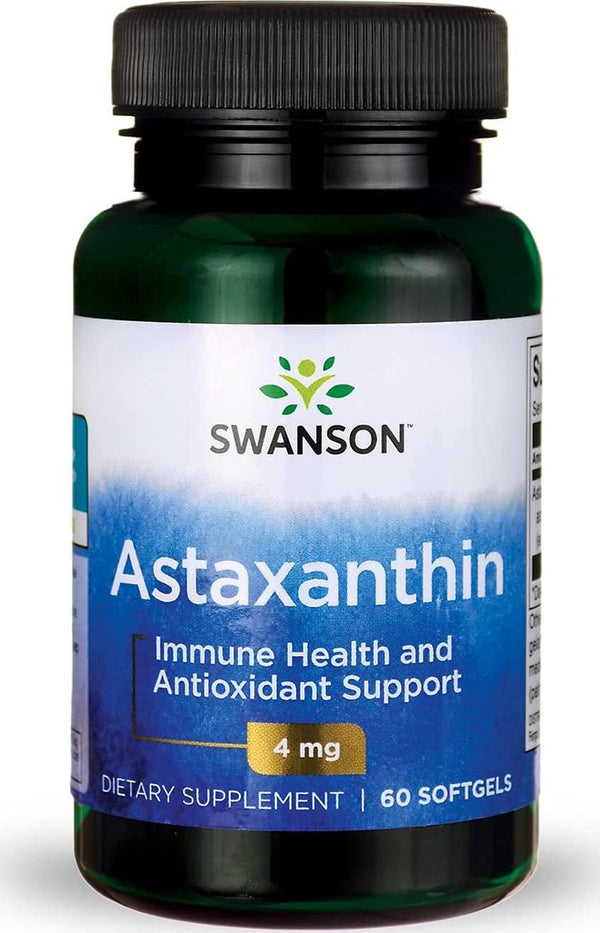 Swanson Astaxanthin Eye Vision Brain Skin Health Antioxidant Support Supplement (Astaxanthin 4 mg) 60 Softgels Sgels