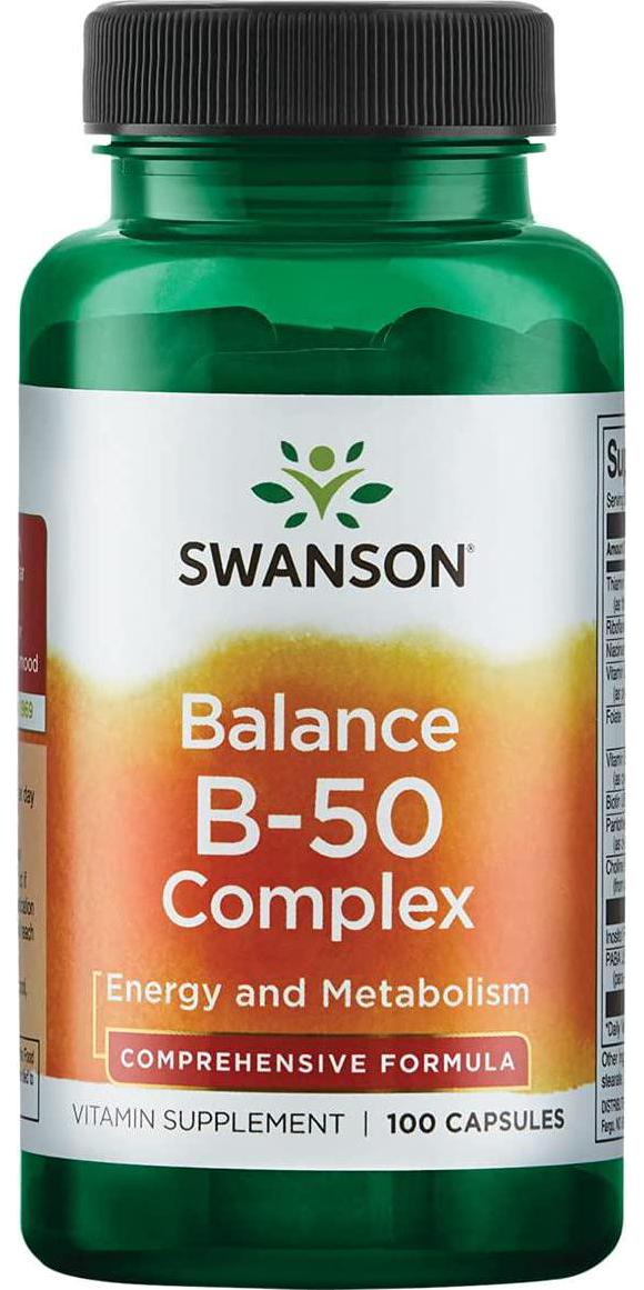 Swanson B-50 B-Complex Vitamins Energy Cardio Stress Metabolism Support 100 Capsules (Caps)