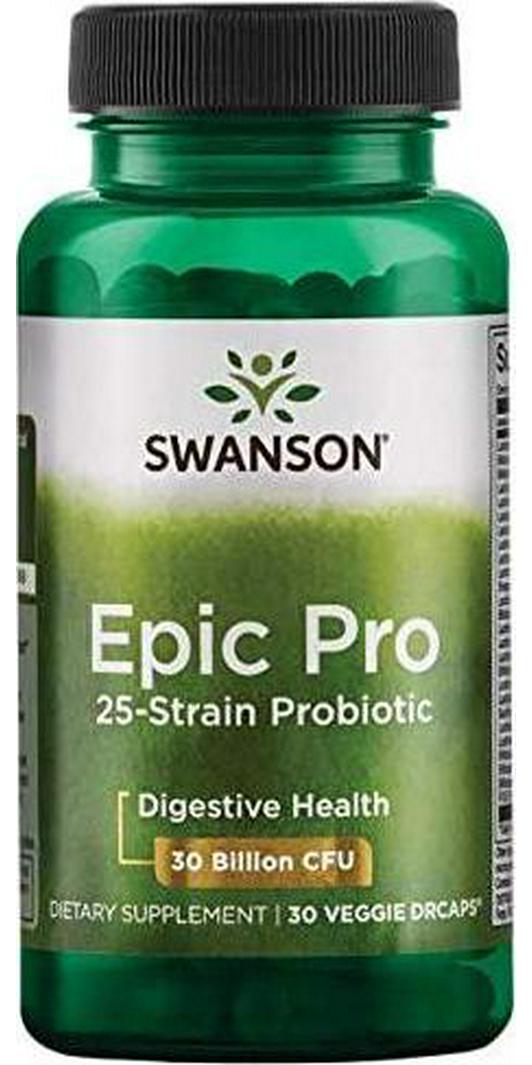 Swanson Epic-Pro 25-Strain Probiotic 30 Billion CFU Digestive Health Immune System Support Prebiotic Nutraflora FOS 30 DRcaps Veggie Capsules (Caps)