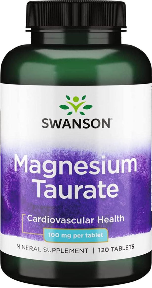 Swanson Magnesium Taurate - Mineral Supplement Promoting Muscle and Bone Health - Natural Magnesium and Taurine Formula Supporting Heart Health - (120 Tablets, 100mg Each)