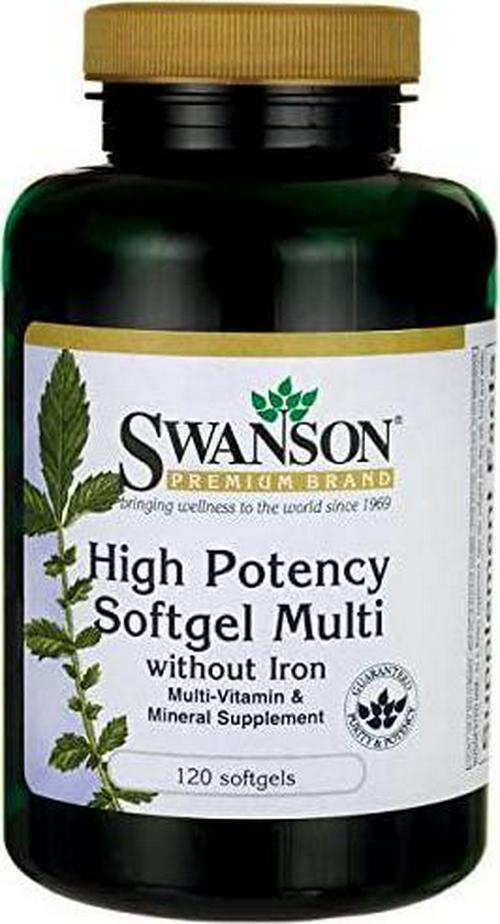 Swanson Multi Without Iron Multivitamin Health Supplement Iron-Free Formula 120 Softgels Sgels