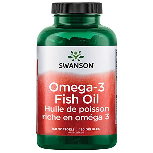 Swanson Omega 3 Fish Oil Supplement Heart Brain and Joint Support GMO-Free EFAs 180 mg EPA Plus 120 mg DHA 150 Softgel Capsules Lemon Flavor