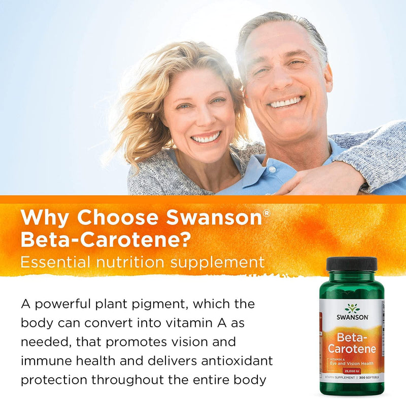 Swanson Premium Beta Carotene (Vitamin A) 25 000 IU 300 Softgels