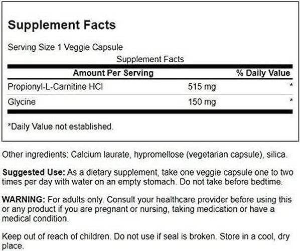 Swanson Propionyl L-Carnitine with Glycine - Natural Supplement Promoting Heart Health and Energy Support - May Support Muscle Strength and Endurance - (60 Veggie Capsules)