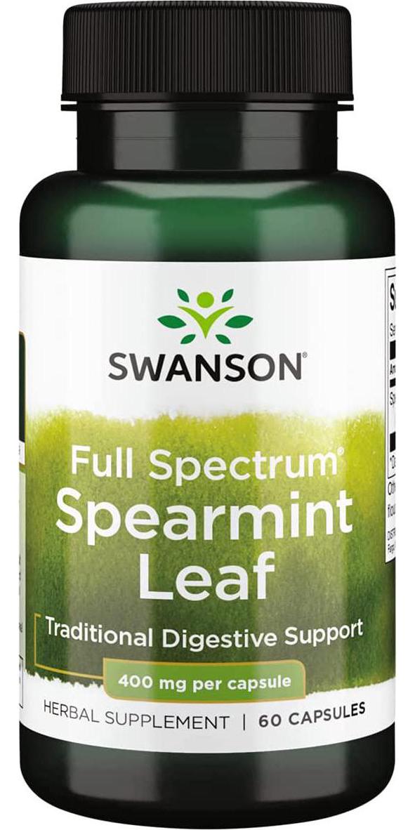 Swanson Spearmint Leaf (Mentha Spicata) - Full Spectrum Herbal Supplement Supporting Digestive Health and Mild Stomach Issues - Natural Formula Supporting Health and Wellness - (60 Capsules, 400mg Each)