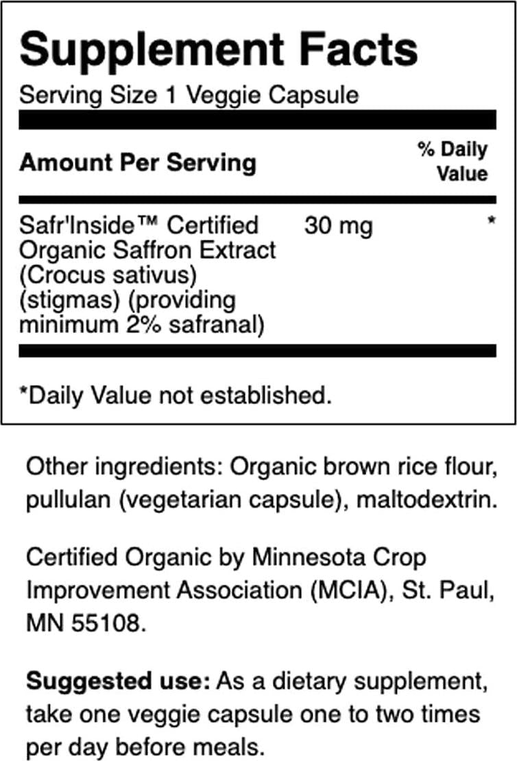 Swanson Superior Herbs Organic Saffron Extract 2% Safranal 30mg 60 Veggie Capsules