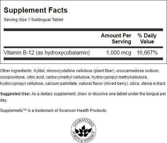 Swanson Supplemelts Vitamin B-12 1000 mcg 60 Chwbls