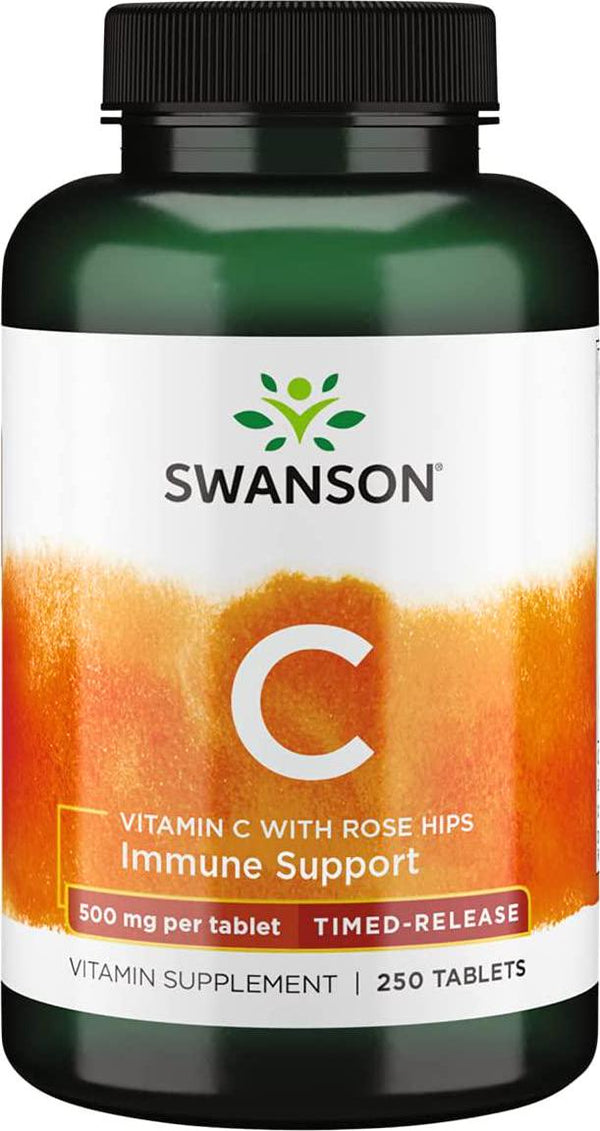 Swanson Timed-Release Vitamin C with Rose Hips Immune System Support Skin Cardiovascular Health Antioxidant Supplement 500 mg 250 Tablets (Tabs)