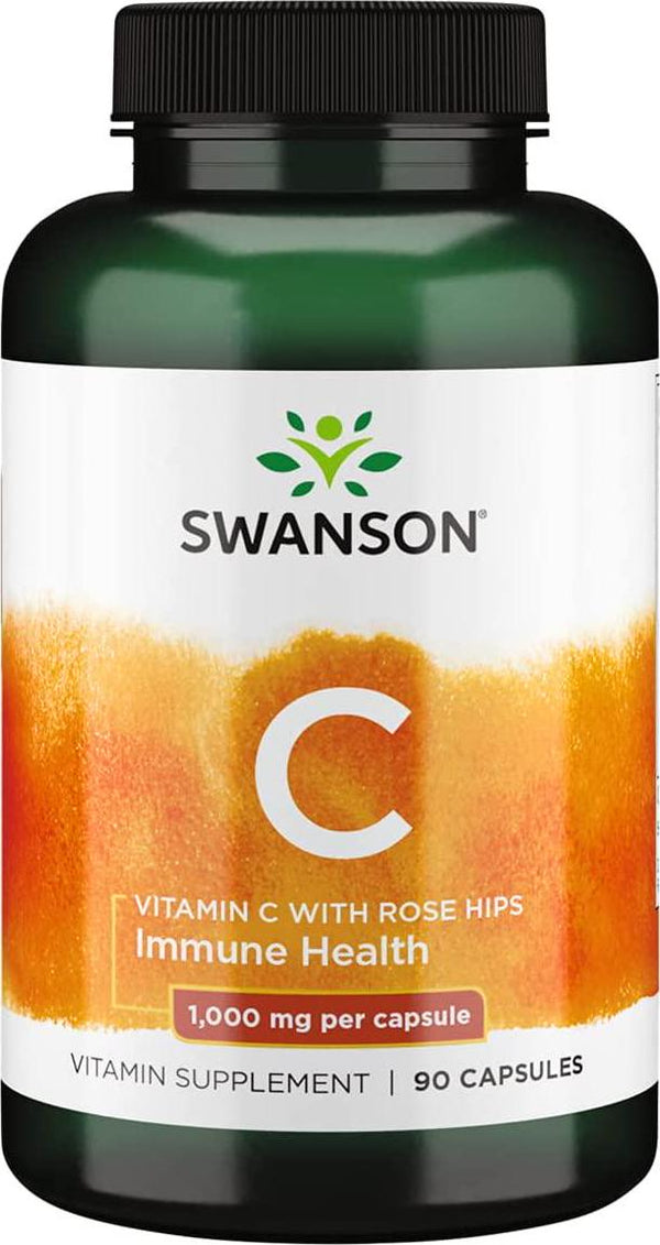 Swanson Vitamin C with Rose Hips Immune System Support Skin Cardiovascular Health Antioxidant Supplement 1000 mg 90 Capsules (Caps)