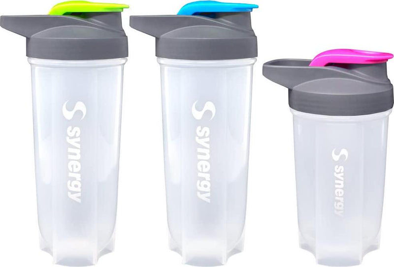Synergy Protein Nutrition Shaker Bottle 3-Pack (18/24/24oz, Blue/Green/Pink)