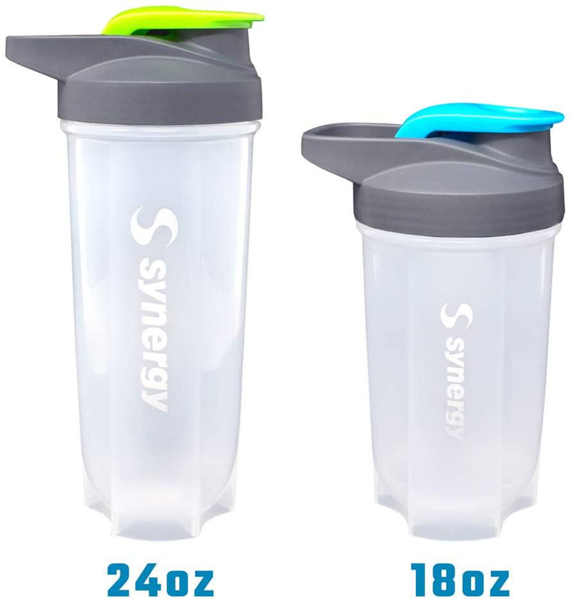 Synergy Protein Nutrition Shaker Bottle 3-Pack (18/24/24oz, Blue/Green/Pink)