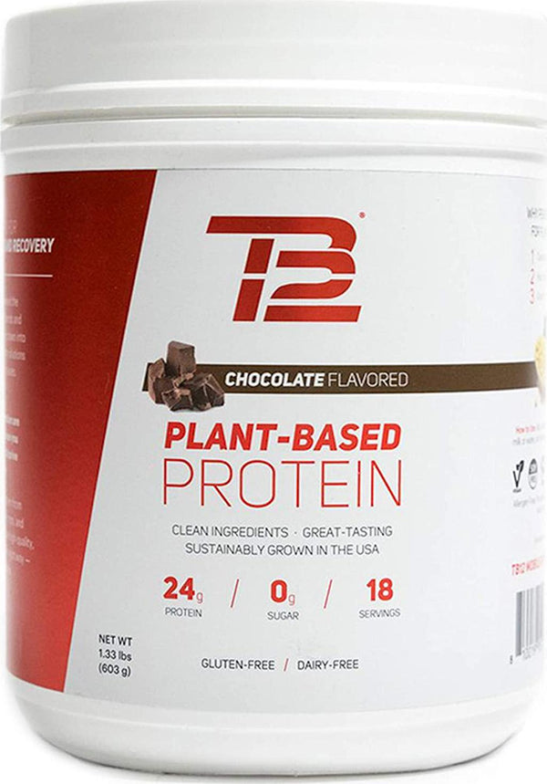 TB12 Plant Based Protein Powder, Sustainably Sourced Pea Protein, Chocolate Flavor - Vegan, 1g Net Carb, Non-GMO, Dairy-Free, Sugar-Free (18 Servings / 1.33lbs)
