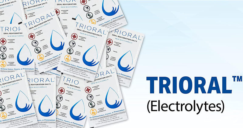 TRIORAL Rehydration Electrolyte Powder - WHO Hydration Supplement Salts Formula - Combat Dehydration from Workouts, Food Poisoning, Hangovers, and More - 100 Drink Mix Packets