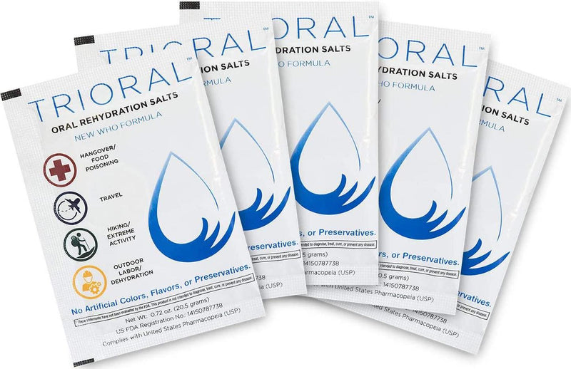 TRIORAL Rehydration Electrolyte Powder - WHO Hydration Supplement Salts Formula - Combat Dehydration from Workouts, Food Poisoning, Hangovers, and More - 100 Drink Mix Packets