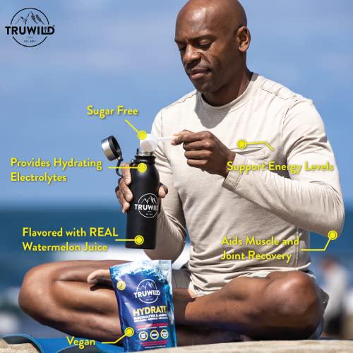 TRUWILD Hydrate Vegan Electrolyte + Amino Acid Drink Mix Powder Clean Sugar-Free Post-Workout Muscle Recovery and Immune Support Supplement w/ Magnesium Non GMO 20 Servings (Watermelon Lemonade)