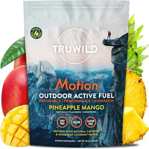 TRUWILD Motion All Natural Pre Workout Powder Drink Mix for Men and Women w/ No Jitters or Crash Whole Food Plant Based Vegan Organic w/ Electrolytes + BioPerine 20 Servings (Pineapple Mango)