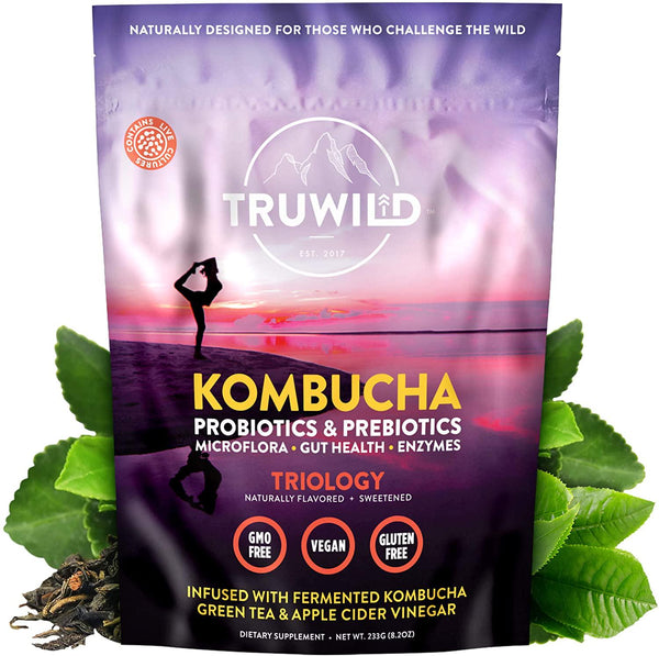 TRUWILD Natural Kombucha Powder Probiotic Supplement, Immune Support and Gut Health, On-The-Go Powder (Mix with Water and Drink) -- 20 Servings - Vegan, Non-GMO, Gluten-Free