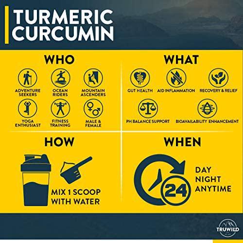 TRUWILD Turmeric Curcumin Drink Mix Powder + Organic Curcuminoid Black Pepper, Ginger, Cayenne Pepper, Lemon - Natural Anti-Inflammatory and Immune Support - Restore PH Balance and Joint Health
