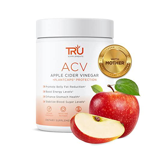 TRU ACV, Apple Cider Vinegar, Organic ACV with The Mother , Lowers Blood Sugar, Improves Digestion and Skin Health, 45 Servings, 1000mg