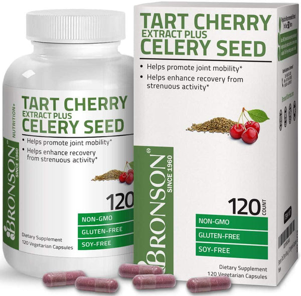 Tart Cherry Extract Capsules with Celery Seed - Powerful Uric Acid Cleanse, Joint Mobility Support and Muscle Recovery Supplement - GMO Free, Gluten Free and Soy Free Formula, 120 Vegetarian Capsules