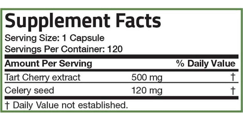 Tart Cherry Extract Capsules with Celery Seed - Powerful Uric Acid Cleanse, Joint Mobility Support and Muscle Recovery Supplement - GMO Free, Gluten Free and Soy Free Formula, 120 Vegetarian Capsules