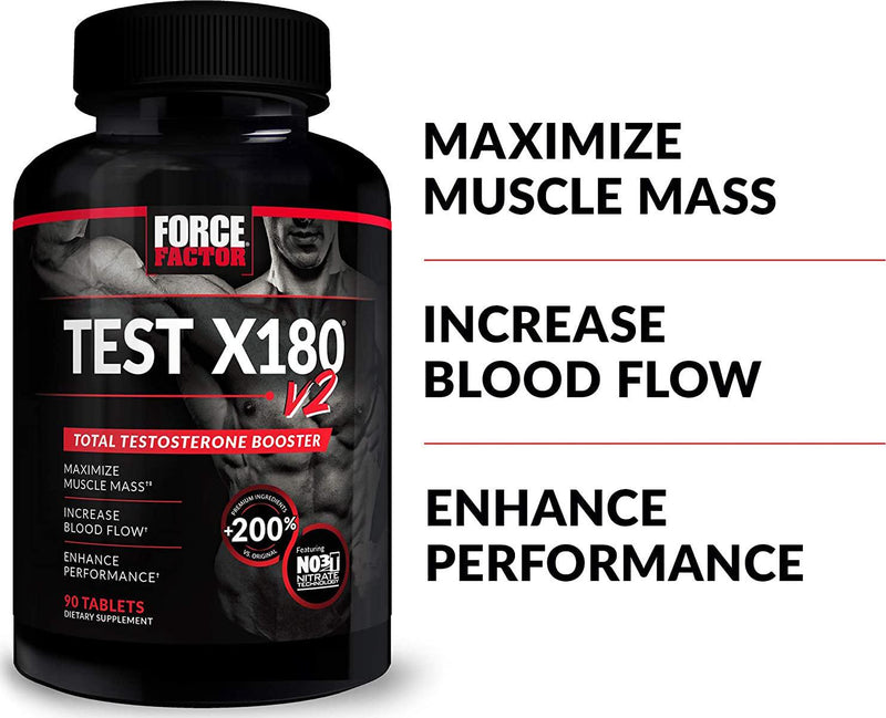Test X180 v2, 3-Pack, Testosterone Booster for Men, Testosterone Supplement with Testofen and NO3-T Nitrates to Build Muscle, Increase Nitric Oxide, and Enhance Performance, Force Factor, 270 Tablets