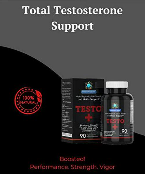 Testo Plus Testosterone Booster for Men - Increased Vitality and Drive, Stamina, Energy and Performance - Horny Goat Weed, Muira Puama, Asian Ginseng, Tongkat Ali, L-Citrulline - 90 Vegetarian Capsules