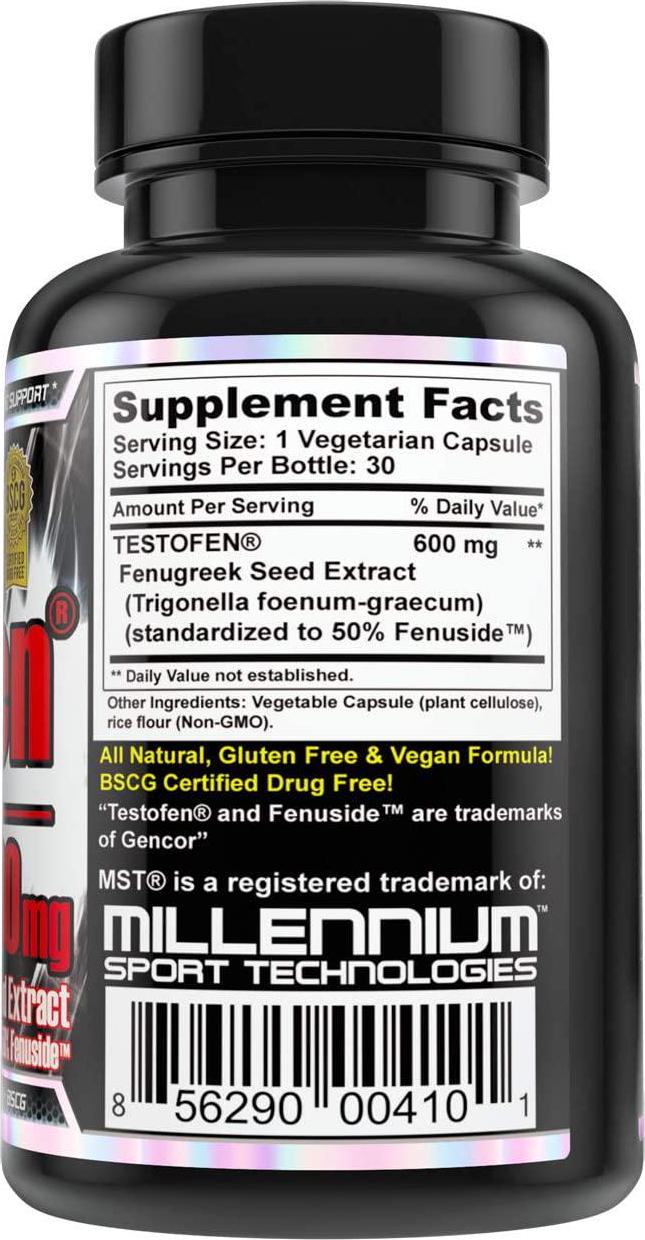 Testofen Supplement Twin Pack (2 Bottles of 30 Count Each) Fenugreek Seed Extract, 50% Fenuside, 600mg, 60 Count, Clinical Strength, BSCG Certified by MST