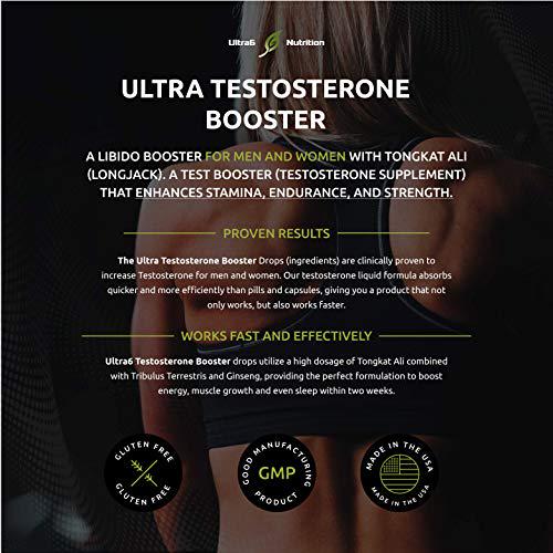 Testosterone Booster Drops. Testosterone Liquid Supplement w/ Tongkat Ali + Tribulus. Testosterone for Men + Women. Enhances Muscle Recovery, Stamina and Endurance. Best Testosterone Booster for Men