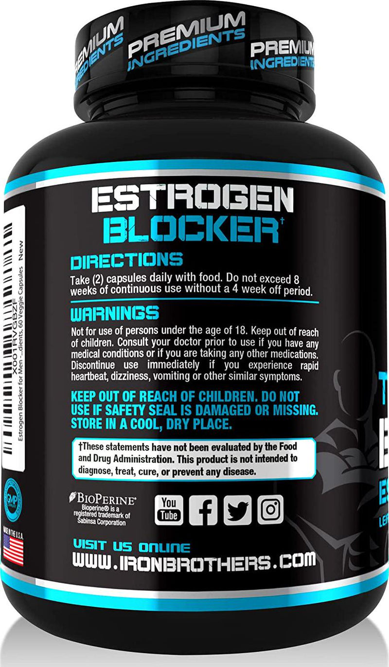 Testosterone Booster for Men with Estrogen Blocker - Natural Anti-Estrogen Supplement to Increase Libido and Strength - Boost Muscle Growth and Weight Loss - Indole 3 Carbinol and Tribulus -60 Capsules