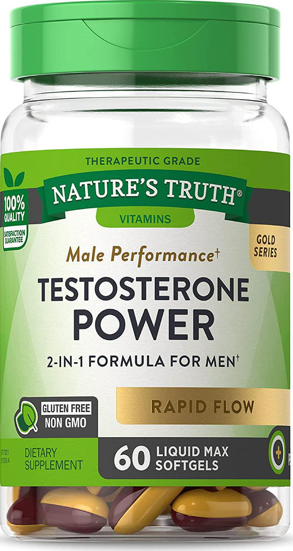 Testosterone Power | 60 Liquid Max Softgels | Non-GMO and Gluten Free Supplement for Men | by Natures Truth
