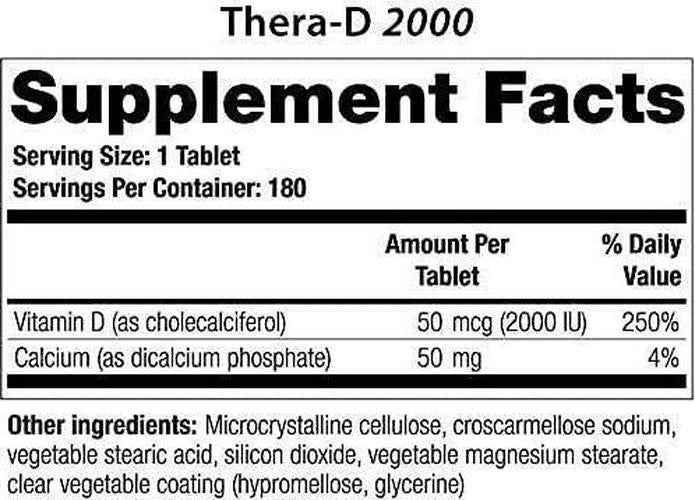 Thera-D 2000 Vitamin D Supplement | 2,000 iu Vitamin D3 Tablets | 180 Day Supply | Made in The USA