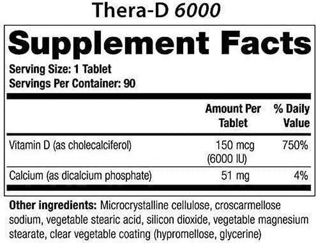 Thera-D 6000 Vitamin D Supplement | 6,000 iu Vitamin D3 Tablets | 90 Day Supply | Made in The USA