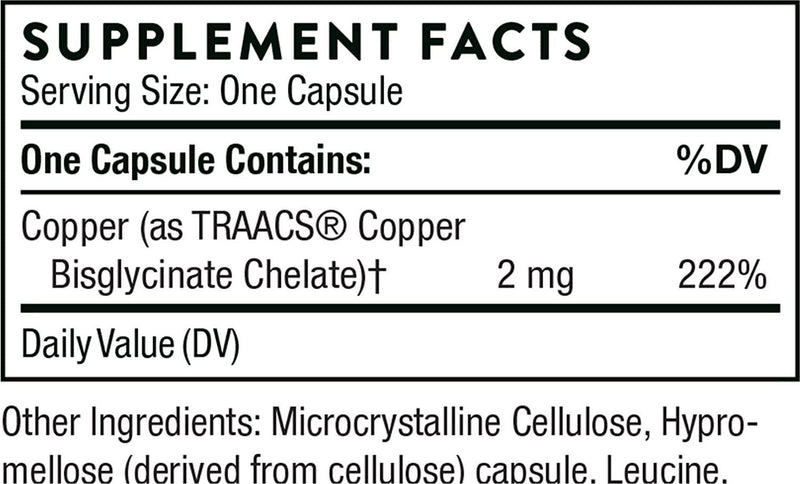 Thorne Research - Copper Bisglycinate - Well-Absorbed Trace Mineral Supplement - 60 Capsules