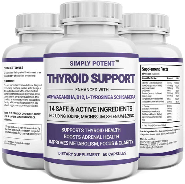 Thyroid Support Supplement for Women and Men, 14 Vitamins and Herbs Iodine, Ashwagandha, B12, Schisandra for Energy, Metabolism, Weight Loss, Cortisol Balance, Adrenal Fatigue, Stress and Anxiety Relief