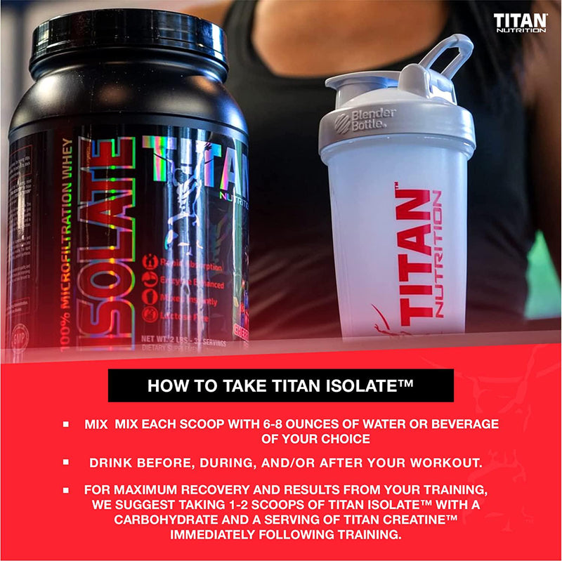 Titan Isolate Whey Protein, 2 lbs - Microfiltered Whey Isolate Accelerates Recovery, Supports Muscle Growth, and Mixes Instantly - with 23g of Protein, BCAAs, and Digestive Enzymes