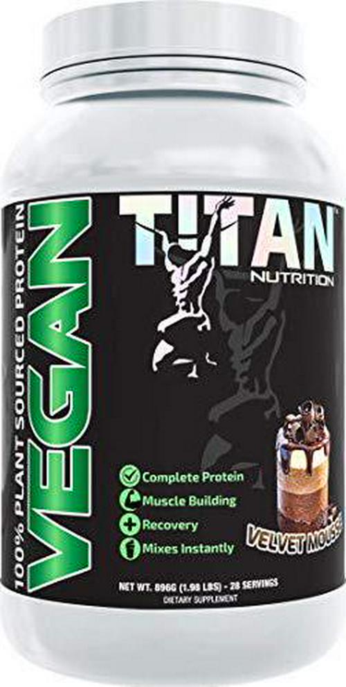 Titan Vegan Protein Powder (2 lbs) - 100% Plant-Based with 9 Essential Amino Acids + Antioxidant-Rich Superfoods - Clean, Non-Dairy High-Fiber Shake - Build Lean Muscle and Burn Fat - Velvet Mousse