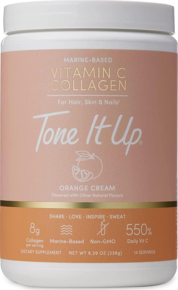 Tone It Up Vitamin C and Collagen Powder - Hydrolyzed Marine Collagen Peptide Supplements for Women - Hair, Skin, Nail and Joint Support - Gluten-Free, Non-GMO, Kosher - 8g of Collagen x 14 Servings