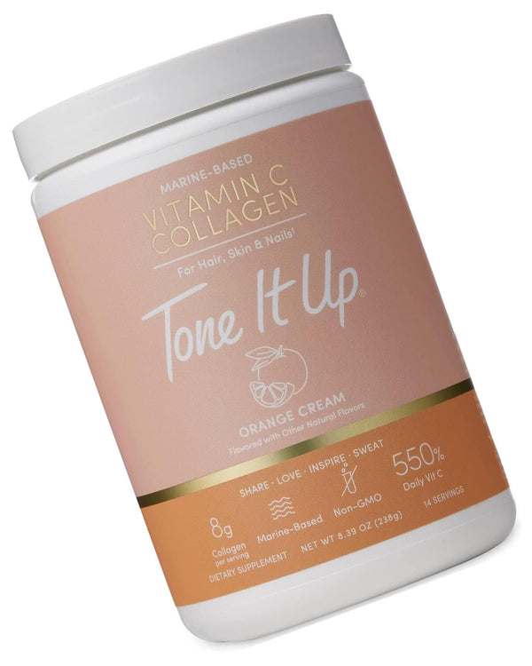 Tone It Up Vitamin C and Collagen Powder - Hydrolyzed Marine Collagen Peptide Supplements for Women - Hair, Skin, Nail and Joint Support - Gluten-Free, Non-GMO, Kosher - 8g of Collagen x 14 Servings
