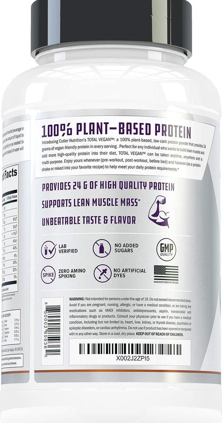 Total Vegan Plant Based Protein Powder Shake: 24 Grams of 100% Plant-Based Low Carb Pea Protein Using Lactose Free and Non-GMO Food Sources, 2 lbs, Chocolate Flavor