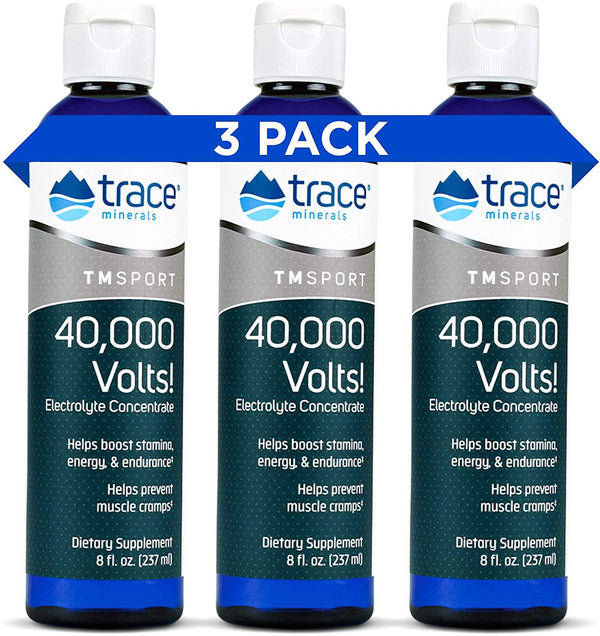 Trace Minerals 40,000 Volts! (8oz) 3 Pack | Liquid Electrolyte Concentrate Drops | Relief of Dehydration, Leg and Muscle Cramps | Energy and Endurance Support with Magnesium, Potassium, Sulfate, Boron