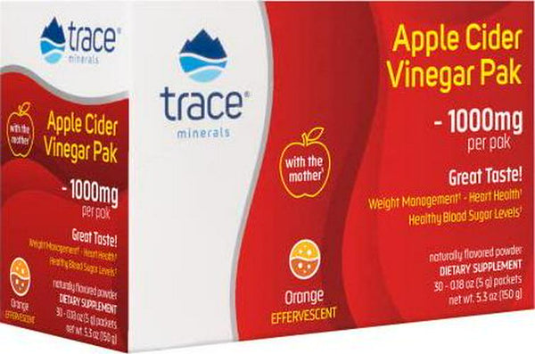 Trace Minerals Apple Cider Vinegar Pak (Orange Flavor) 30 Powder Packets | with The Mother, Detox, Clearer Skin, Digestion | Gluten Free, Vegan | On The Go
