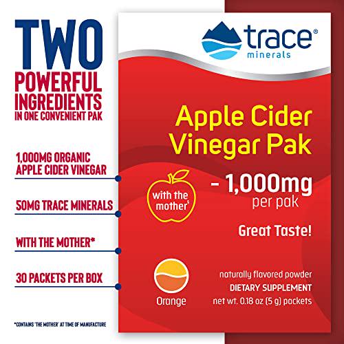 Trace Minerals Apple Cider Vinegar Pak (Orange Flavor) 30 Powder Packets | with The Mother, Detox, Clearer Skin, Digestion | Gluten Free, Vegan | On The Go