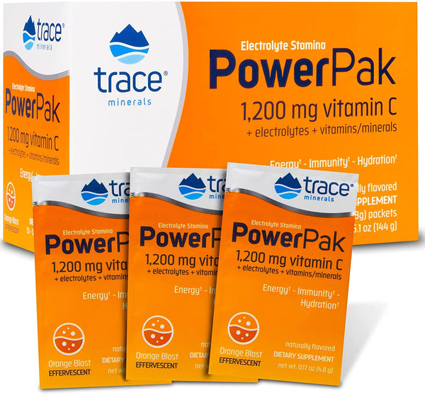 Trace Minerals Electrolyte Stamina Power Pak Non-GMO, Orange Blast, 30 Count