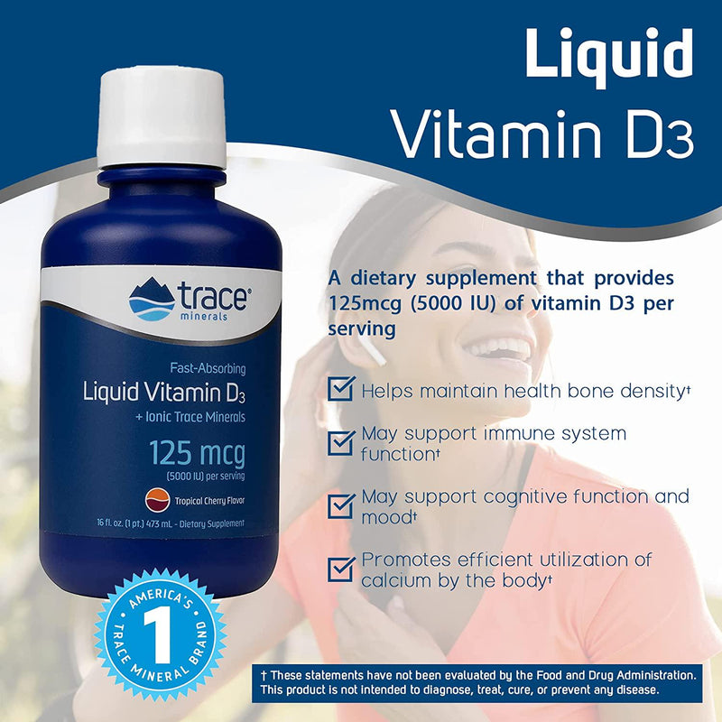 Trace Minerals Liquid Vitamin D3, 16-Ounce, Healthy Bone Density, Calcium, Immune System Function, Cognitive Function, Improved Mood