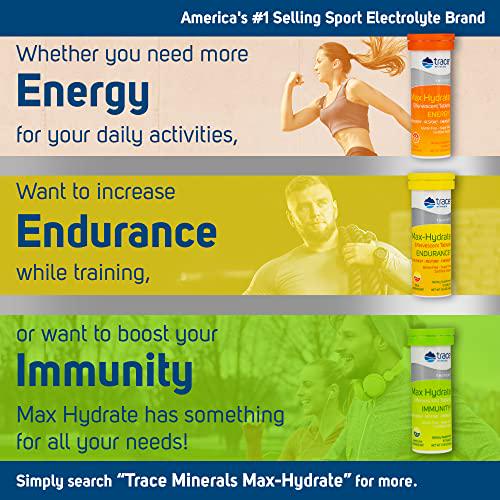 Trace Minerals Max-Hydrate Immunity Effervescent Tablets, Non GMO, Lemon Lime. 8 Tubes of 10 Tablets. Vitamin C, Electrolyte, Hydration, Support, Magnesium, Calcium, Sodium, Potassium, Minerals.