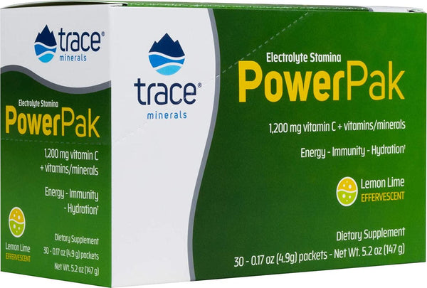Trace Minerals Power Pak (Lemon Lime) | Electrolyte Powder Packets with Vitamin C and Zinc | Powerful Hydration, Immune, Stamina and Energy Support with Essential Vitamins and Minerals (30 Packets)